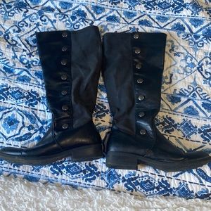 Black mid calf rising boots with silver button detail!